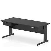 Impulse 1800mm Rectangular Desk with 2 attached Pedestals, Black Cable Managed Leg, Black