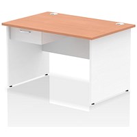 Impulse 1200mm Two-Tone Rectangular Desk with attached Pedestal, White Panel End Leg, Beech