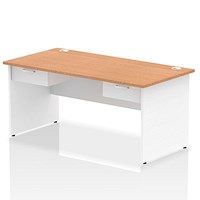 Impulse 1600mm Two-Tone Rectangular Desk with 2 attached Pedestals, White Panel End Leg, Oak