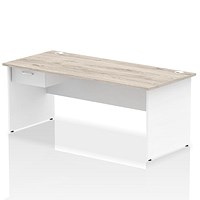 Impulse 1800mm Two-Tone Rectangular Desk with attached Pedestal, White Panel End Leg, Grey Oak