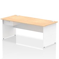 Impulse 1800mm Two-Tone Rectangular Desk with attached Pedestal, White Panel End Leg, Maple