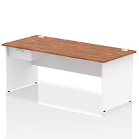 Impulse 1800mm Two-Tone Rectangular Desk with attached Pedestal, White Panel End Leg, Walnut