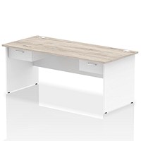 Impulse 1800mm Two-Tone Rectangular Desk with 2 attached Pedestals, White Panel End Leg, Grey Oak