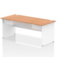 Impulse 1800mm Two-Tone Rectangular Desk with 2 attached Pedestals, White Panel End Leg, Oak