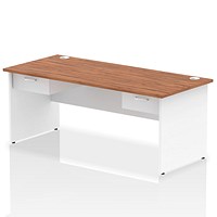 Impulse 1800mm Two-Tone Rectangular Desk with 2 attached Pedestals, White Panel End Leg, Walnut