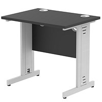 Impulse 800mm Slim Rectangular Desk, Silver Cable Managed Leg, Black