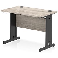 Impulse 1000mm Slim Rectangular Desk, Black Cable Managed Leg, Grey Oak