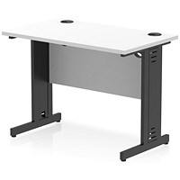 Impulse 1000mm Slim Rectangular Desk, Black Cable Managed Leg, White