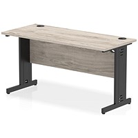 Impulse 1400mm Slim Rectangular Desk, Black Cable Managed Leg, Grey Oak