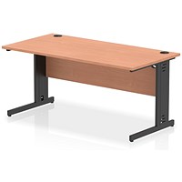 Impulse 1600mm Rectangular Desk, Black Cable Managed Leg, Beech