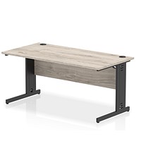 Impulse 1600mm Rectangular Desk, Black Cable Managed Leg, Grey Oak