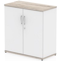 Impulse Two-Tone Low Cupboard, 1 Shelf, 800mm High, Grey Oak and White