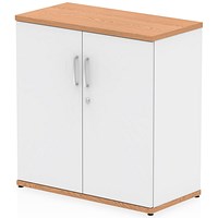 Impulse Two-Tone Low Cupboard, 1 Shelf, 800mm High, Oak and White