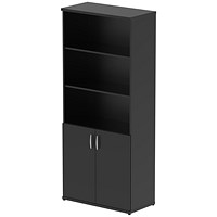 Impulse Extra Tall Half Cupboard and Half Bookcase, 4 Shelves, 2000mm High, Black