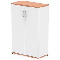 Impulse Two-Tone Medium Cupboard, 2 Shelves, 1200mm High, Beech and White