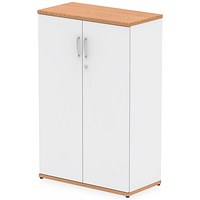 Impulse Two-Tone Medium Cupboard, 2 Shelves, 1200mm High, Oak and White