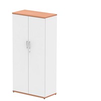 Impulse Two-Tone Tall Cupboard, 3 Shelves, 1600mm High, Beech and White