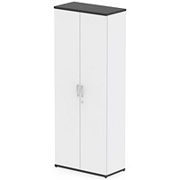 Impulse Two-Tone Extra Tall Cupboard, 4 Shelves, 2000mm High, Black and White