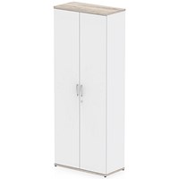 Impulse Two-Tone Extra Tall Cupboard, 4 Shelves, 2000mm High, Grey Oak and White