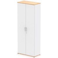 Impulse Two-Tone Extra Tall Cupboard, 4 Shelves, 2000mm High, Maple and White