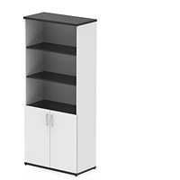 Impulse Two-Tone Extra Tall Open Shelves Cupboard, 3 Shelves, 2000mm High, Black and White with White Doors