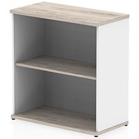 Impulse Two-Tone Low Bookcase, 1 Shelf, 800mm High, Grey Oak and White