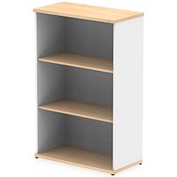 Impulse Two-Tone Medium Bookcase, 2 Shelves, 1200mm High, Maple and White