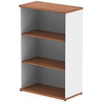 Impulse Two-Tone Medium Bookcase, 2 Shelves, 1200mm High, Walnut and White