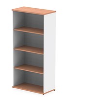 Impulse Two-Tone Tall Bookcase, 3 Shelves, 1600mm High, Beech and White