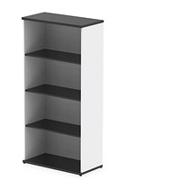 Impulse Two-Tone Tall Bookcase, 3 Shelves, 1600mm High, Black and White