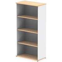 Impulse Two-Tone Tall Bookcase, 3 Shelves, 1600mm High, Maple and White