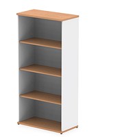 Impulse Two-Tone Tall Bookcase, 3 Shelves, 1600mm High, Oak and White