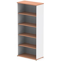 Impulse Two-Tone Extra Tall Bookcase, 4 Shelves, 2000mm High, Beech and White