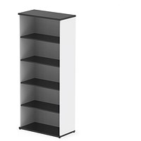 Impulse Two-Tone Extra Tall Bookcase, 4 Shelves, 2000mm High, Black and White