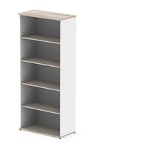 Impulse Two-Tone Extra Tall Bookcase, 4 Shelves, 2000mm High, Grey Oak and White