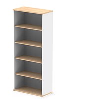 Impulse Two-Tone Extra Tall Bookcase, 4 Shelves, 2000mm High, Maple and White