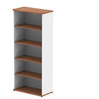 Impulse Two-Tone Extra Tall Bookcase, 4 Shelves, 2000mm High, Walnut and White