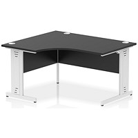 Impulse 1400mm Left Crescent Office Desk Black Top White Cable Managed Leg