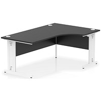 Impulse 1800mm Right Crescent Office Desk Black Top White Cable Managed Leg