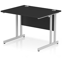 Impulse 1000mm Rectangular Desk, Silver Cantilever Leg, Black