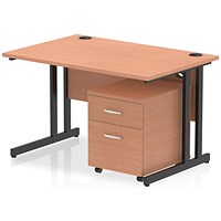 Impulse 1200mm Rectangular Desk, Black Cantilever Leg, Beech, With 2 Drawer Mobile Pedestal