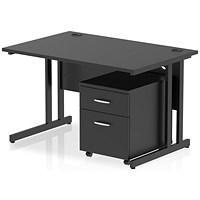 Impulse 1200mm Rectangular Desk, Black Cantilever Leg, Black, With 2 Drawer Mobile Pedestal