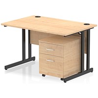 Impulse 1200mm Rectangular Desk, Black Cantilever Leg, Maple, With 2 Drawer Mobile Pedestal