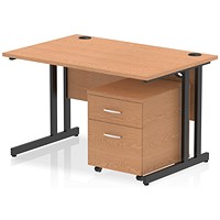 Impulse 1200mm Rectangular Desk, Black Cantilever Leg, Oak, With 2 Drawer Mobile Pedestal