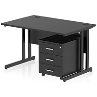 Impulse 1200mm Rectangular Desk, Black Cantilever Leg, Black, With 3 Drawer Mobile Pedestal