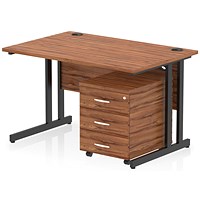 Impulse 1200mm Rectangular Desk, Black Cantilever Leg, Walnut, With 3 Drawer Mobile Pedestal