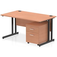 Impulse 1400mm Rectangular Desk, Black Cantilever Leg, Beech, With 2 Drawer Mobile Pedestal