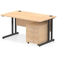 Impulse 1400mm Rectangular Desk, Black Cantilever Leg, Maple, With 3 Drawer Mobile Pedestal