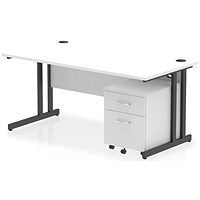 Impulse 1600mm Rectangular Desk, Black Cantilever Leg, White, With 2 Drawer Mobile Pedestal