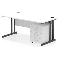 Impulse 1600mm Rectangular Desk, Black Cantilever Leg, White, With 3 Drawer Mobile Pedestal